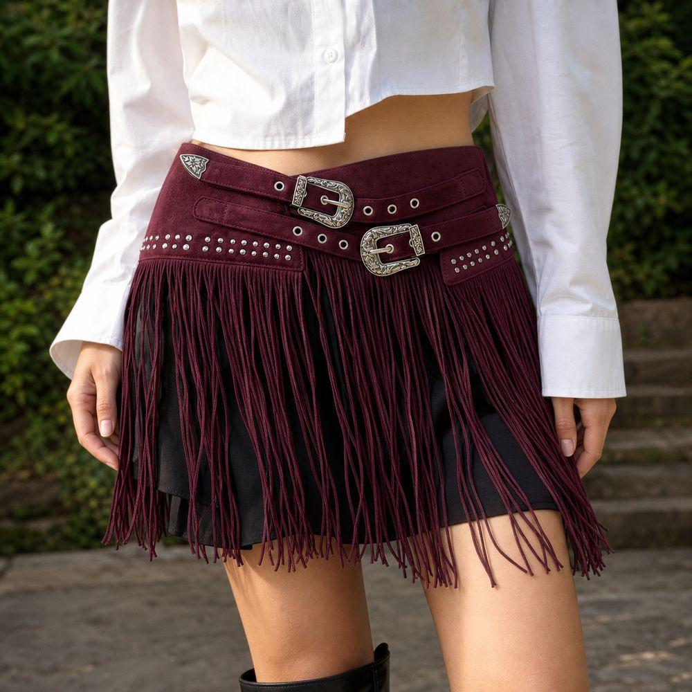 Mjuk matt look Franskad Midjebälte Mocka Dubbelspänne Mode Boho Bälte För Kvinnor