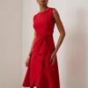 Dames Ronde Hals Mouwloze Midi Jurk Slim Fit Middelhoge Taille Elegante Ruche Split Cocktailjurk