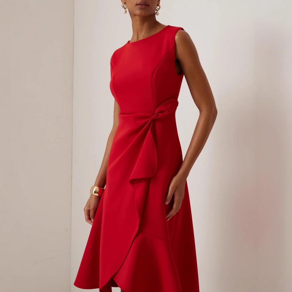 Dames Ronde Hals Mouwloze Midi Jurk Slim Fit Middelhoge Taille Elegante Ruche Split Cocktailjurk