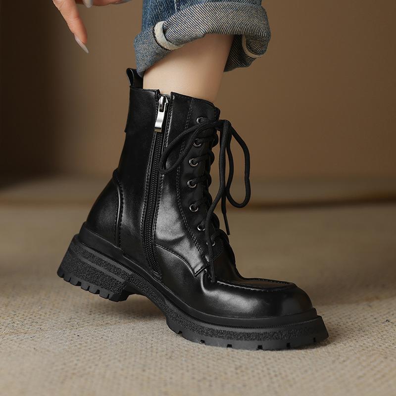 Autumn and Winter New Fashion Boots Women's Thick-soled Non-slip Side Zipper Large-size Women's Boots Korean Version Round Head Comfortable Mediu