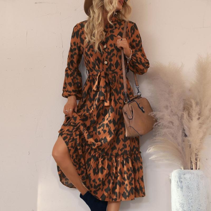 Autumn New Retro Medium and Long Dress Long Sleeve Half Turtleneck Dress Women