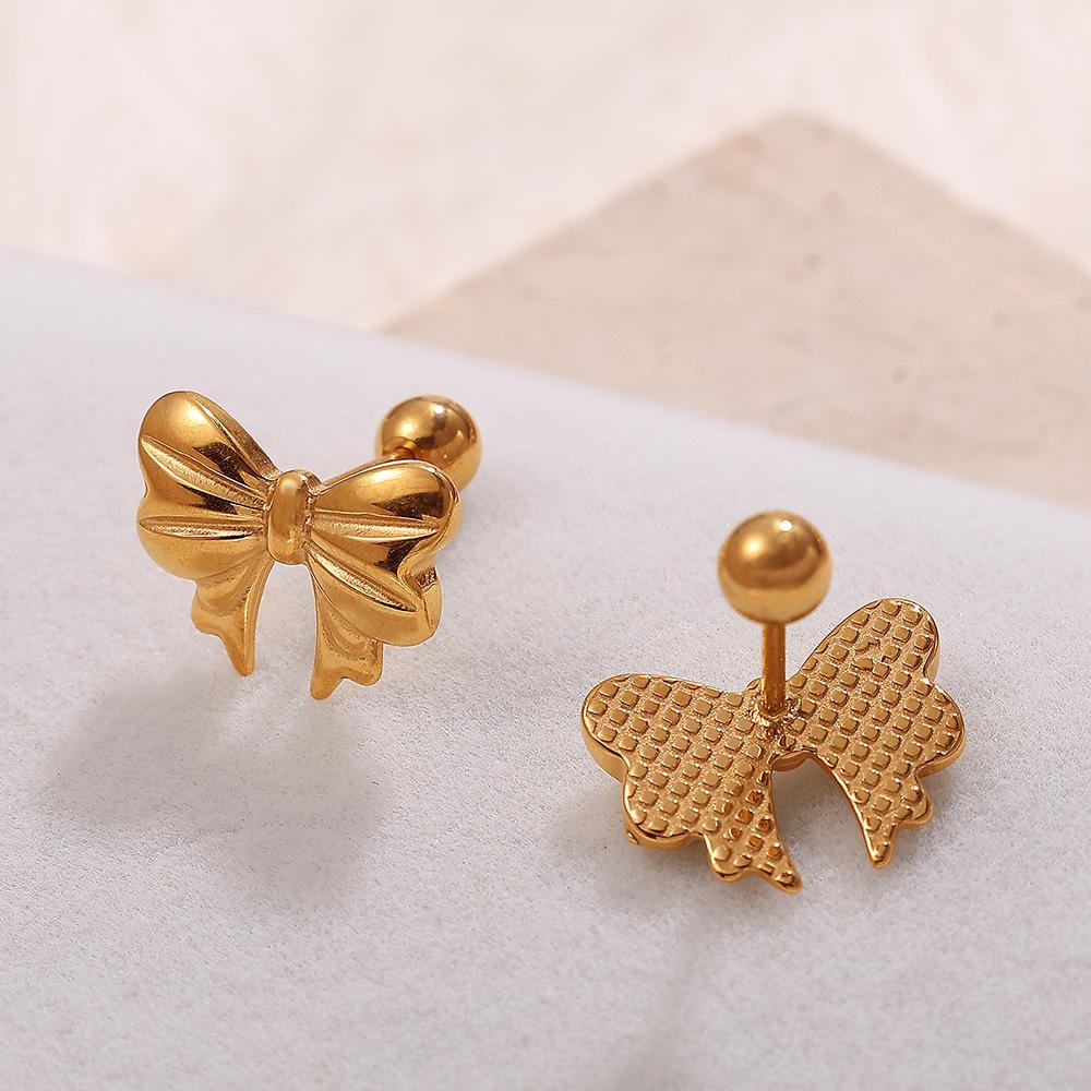 Premium Diamond Bow Earrings Stainless Steel Gold Plated Fashion Daily Earrings Women