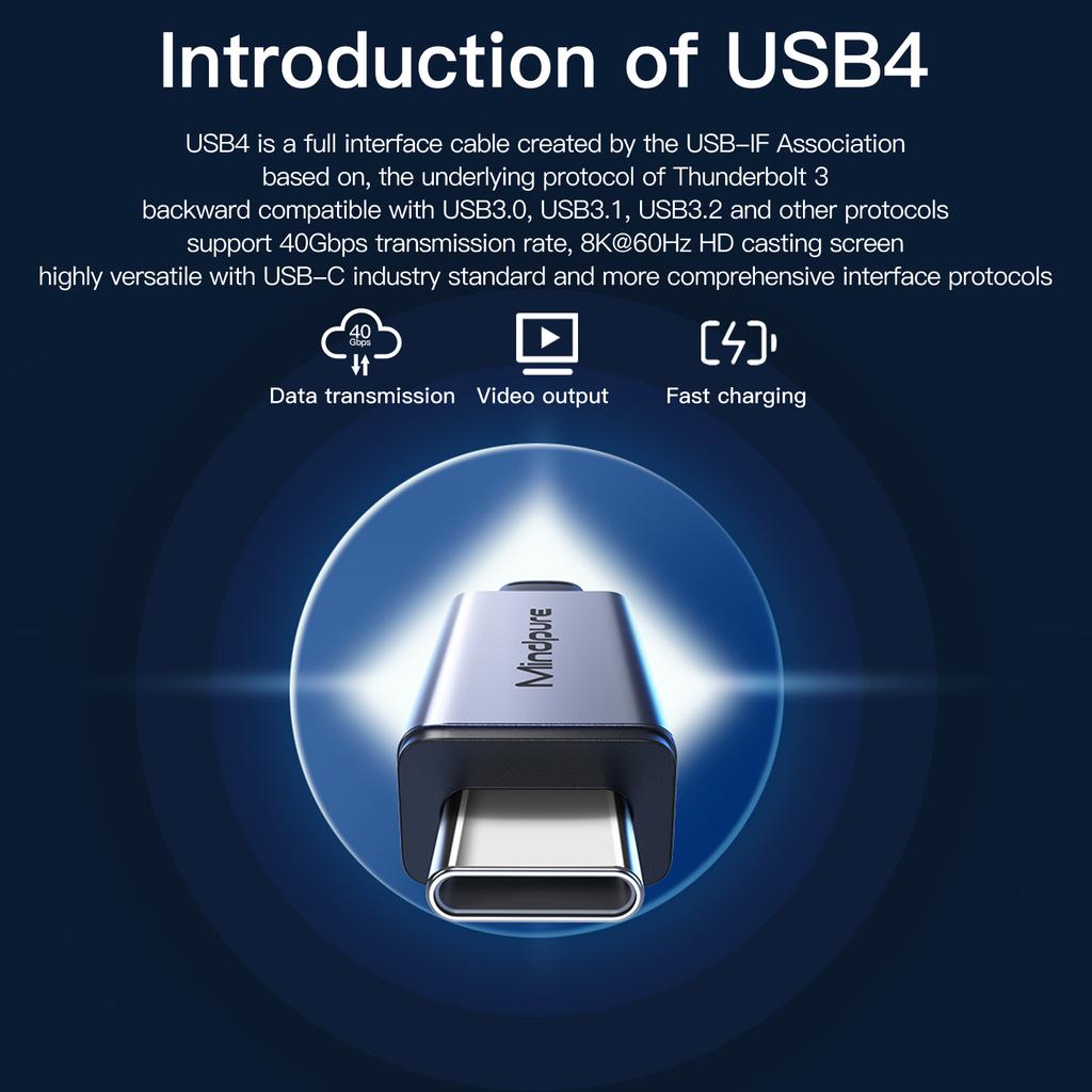 Mindpure USB4 Cable 8K Video 40Gbps Data Transfer 5A 240W USB-C PD Fast Charging Pure Copper Compatible with Thunderbolt 4/3