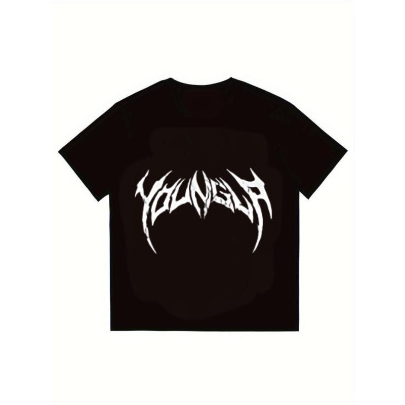 

Black T Shirt with Younger Gothic Logo Print Casual Streetwear Top for Men and Women XXXXL чорний