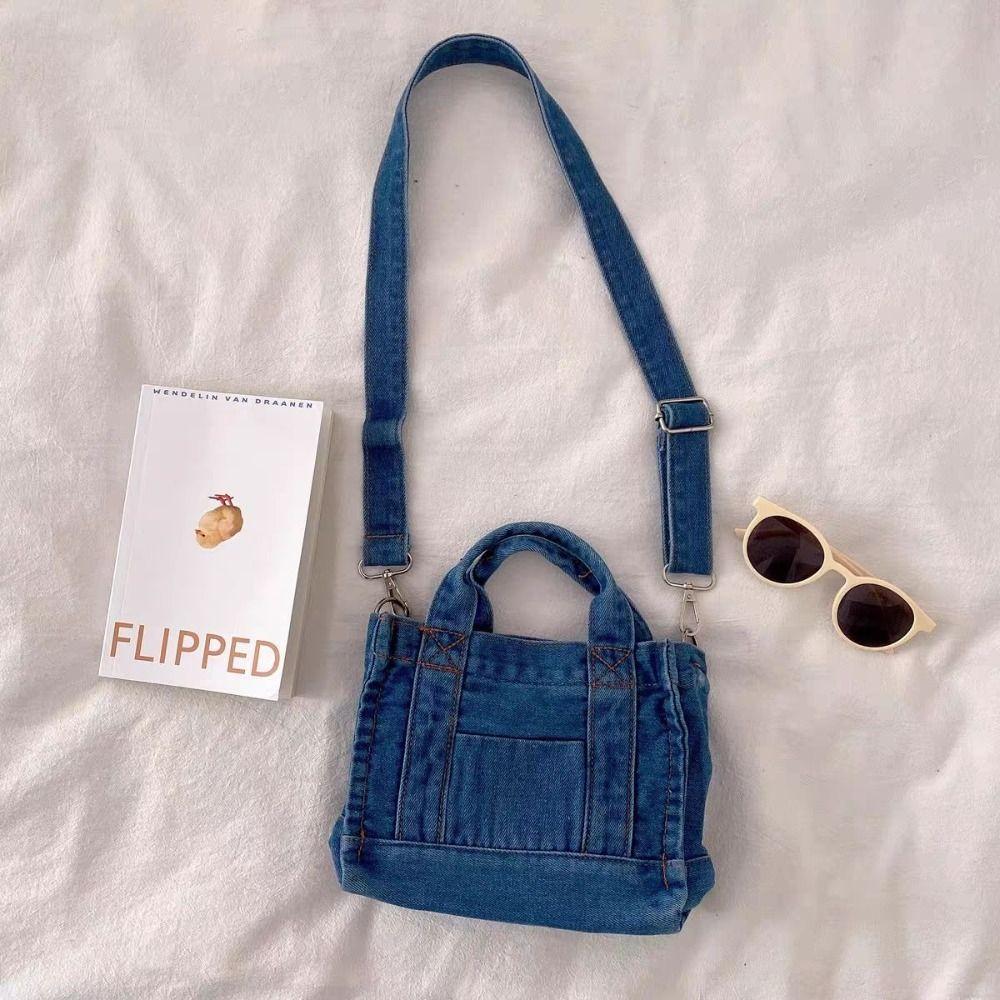 Simple Single Shoulder Denim Crossbody Bag Casual Handbag Summer Canvas Bag Korean Style Messenger Bag for Girls Ladies