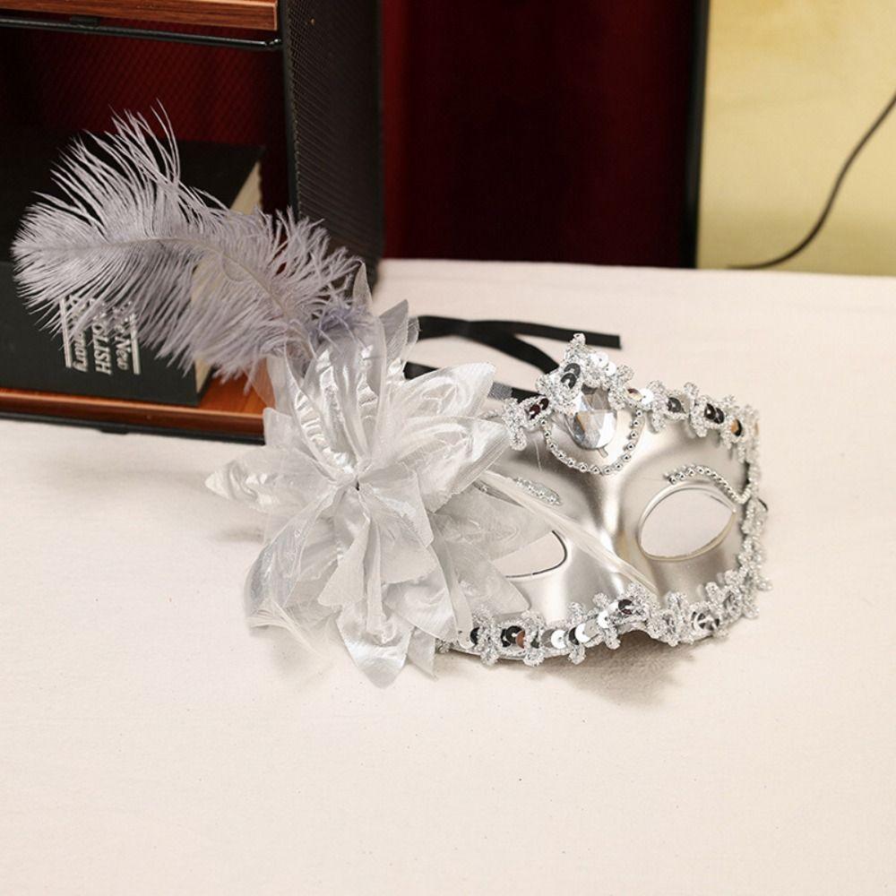 Flower Half-Face Mask Rhinestone Halloween Festival Party Mask Holiday Costume Accessories
