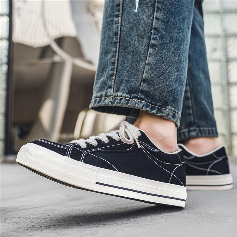 Men's shoes trendy shoes summer niche black casual canvas shoes Korean board retro versatile sports big head board shoes men's
