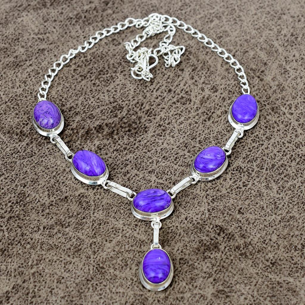 Charoite Gemstone Handmade 925 Sterling Silver Jewelry Necklace 18" KKG-399