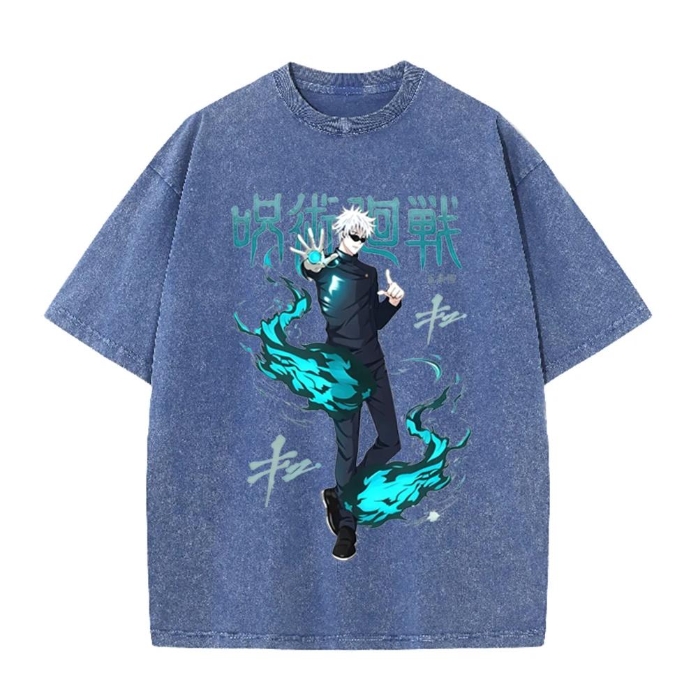 2026 Anime Graphic Washed T Shirt Unisex Oversized Cotton Short Sleeve Tee Harajuku Streetwear Manga Fan Casual Daily Tops