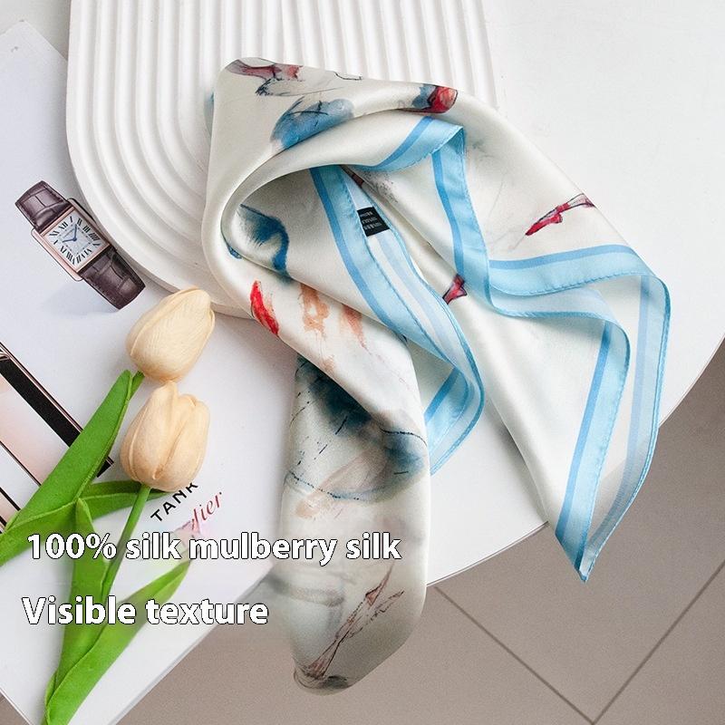 53Cm refreshing and skin-friendly 100% mulberry silk  small square scarf women's thin silk scarf neck advanced sense