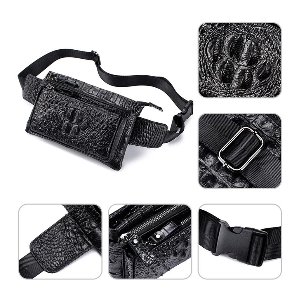 Leather Waist Bag for Men Women Outdoor Sports Chest Pack Adjustable Strap Multipocket Design for Phone Notebook Keys