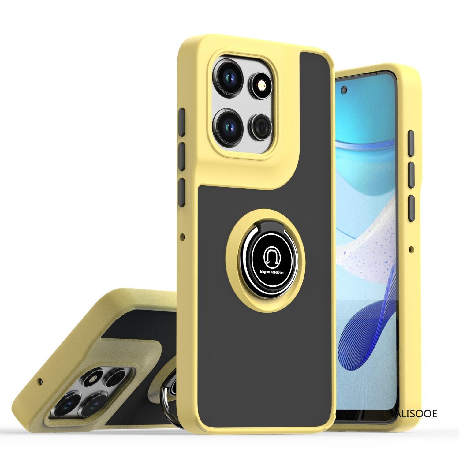 

Shockproof Funda for Motorola Edge 50 Neo Fusion 50 Ultra Case Translucent Matte Ring Stand Capa for Moto Edge 50 Pro Cover for Moto Edge 50 Pro жовтий