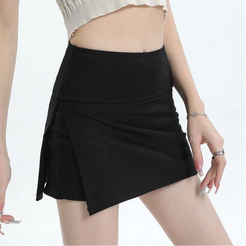 Spicy Girl High-Waisted A-Line Skirt: Summer Slimming, Anti-Exposure, Two-Piece Illusion with Hip-Hugging Slit