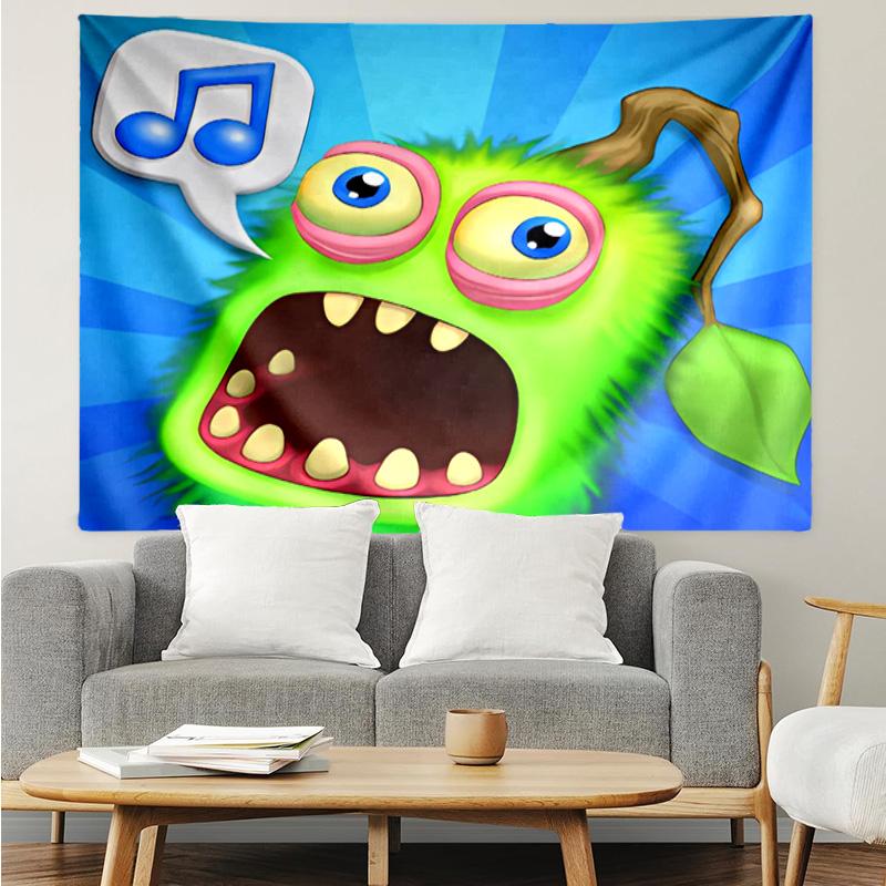 My Singing Monsters Wandteppich für Schlafzimmer Ästhetik Klassenzimmer Wandbehänge für Wohnzimmer Studentenwohnheim Büro, Ideales Kreatives Geschenk