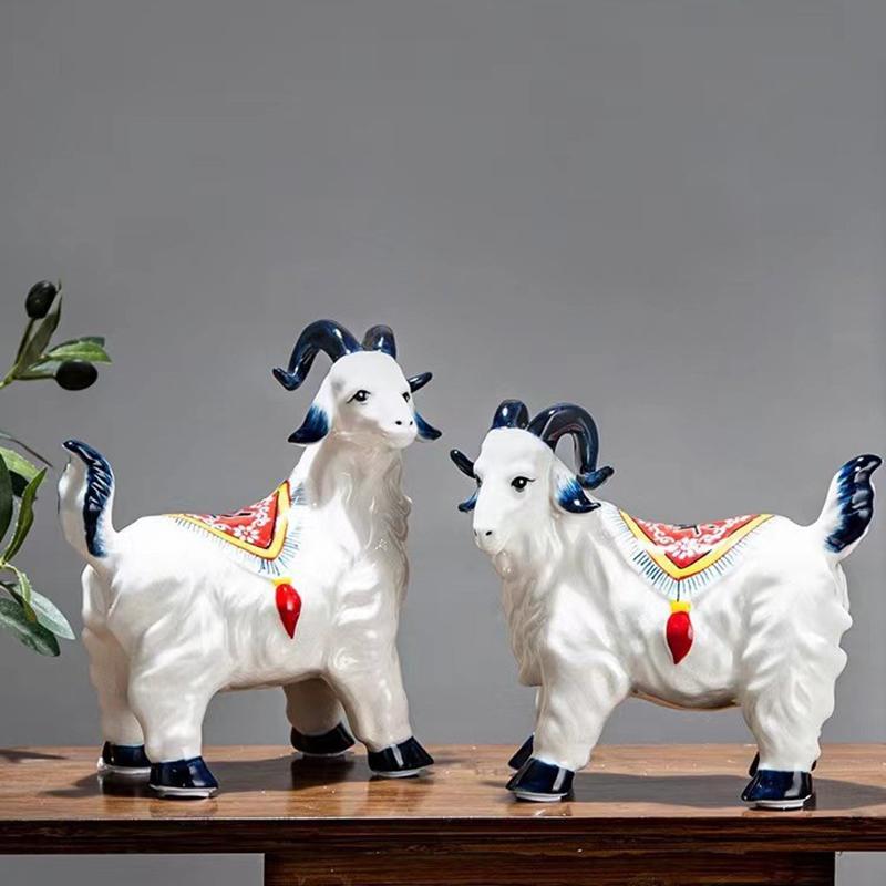 Ceramic Sheep Ornament Wine Cabinet Twelve Zodiac Sheep Porcelain Home Living Room Decoration Crafts