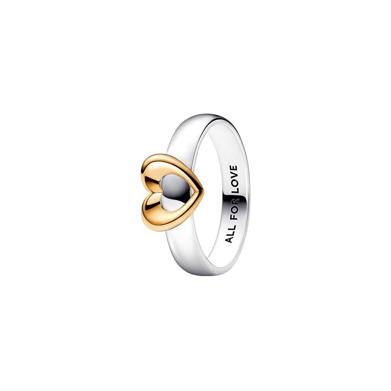 Pandora MOMENTS Shiny Two-Tone Sliding Heart Ring Women s Silver 50