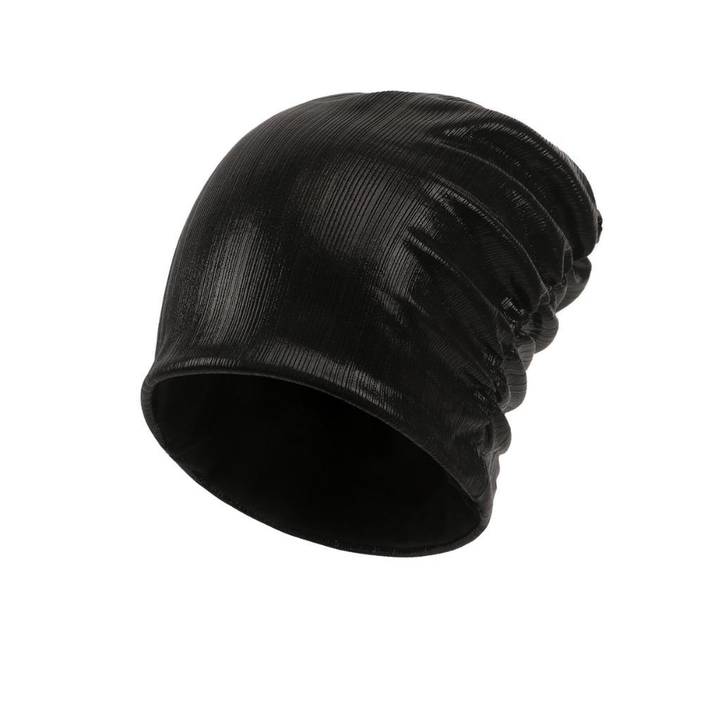 Solid Color Metal Color Hat Elastic Sleeping Night Cap Simple Pullover Cap  Streetwear