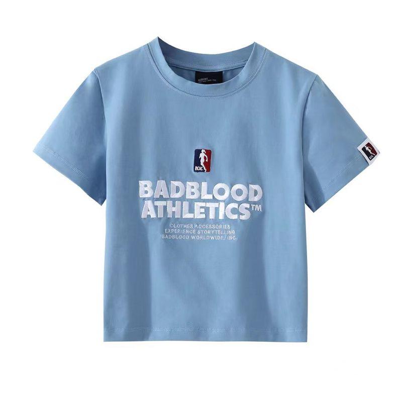 South Korea Badblood Sexy Short T-shirt Women's Summer Casual Embroidered Slim Slim Looking Midriff Outfit round Neck Tops Tide