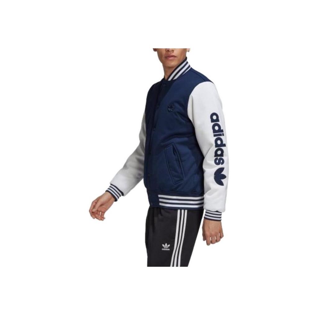 Adidas Originals Varsity Bomber Jacket With Striped Polyester Men Jackets Blue GE1346