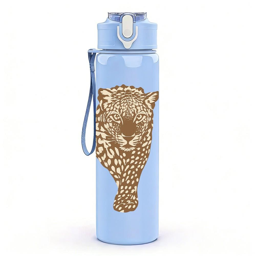 1PC Vintage Leopard Head Print 750ml Color Plastic Sports Water Bottle Leakproof Flip Straw Lid Suitable for Sports Office Home Use