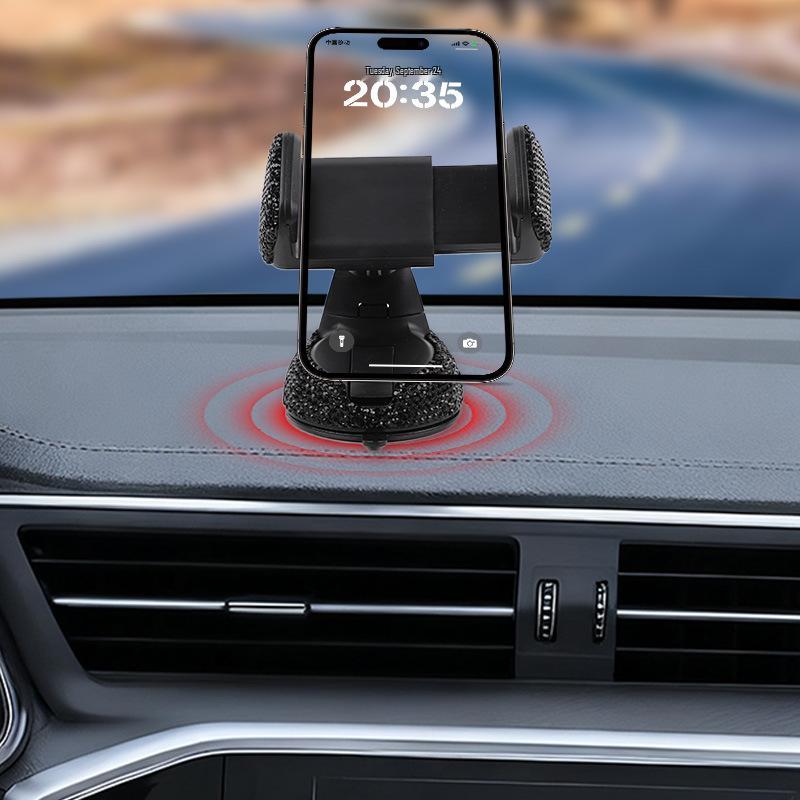 Rhinestone Car Phone Holder - Multifunctional Air Vent & Dashboard Mount with Suction Cup and Rotating Design