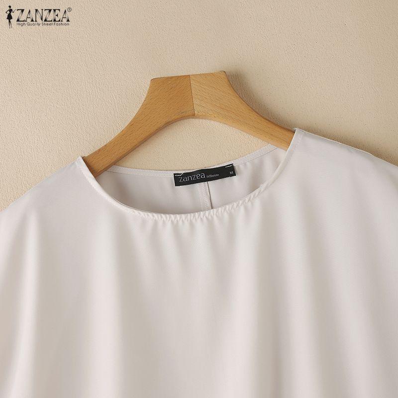ZANZEA Women Casual Round Neck Summer Short Sleeve Blouse