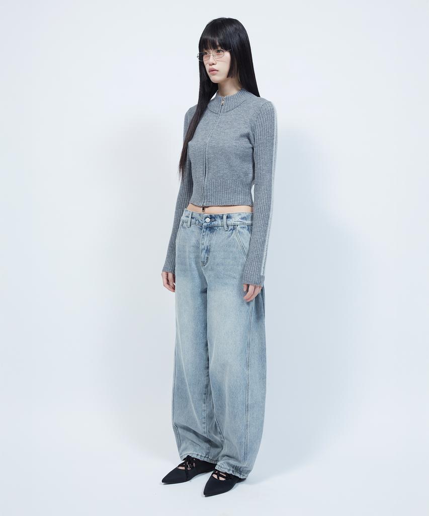 LMR Hairy Lettering Track Crop Knit Zip-Up Grey