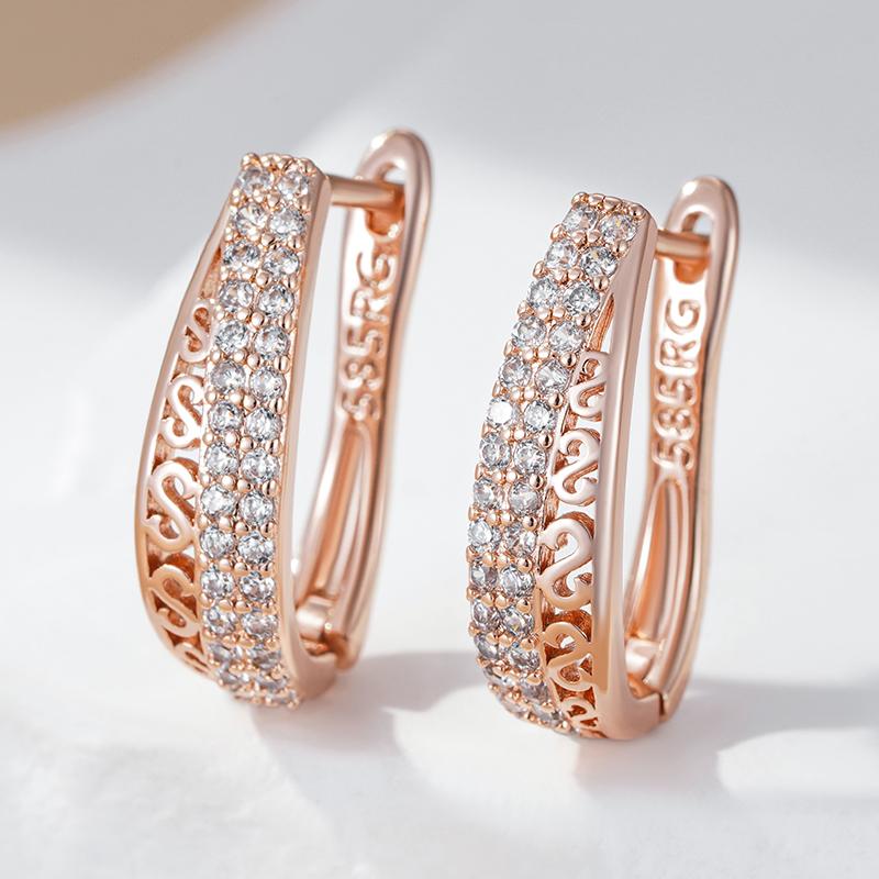 Trendy  Rose Gold Color Hoop Earrings For Women Luxury Natural Zircon Accessories Vintage Bride Wedding Jewelry