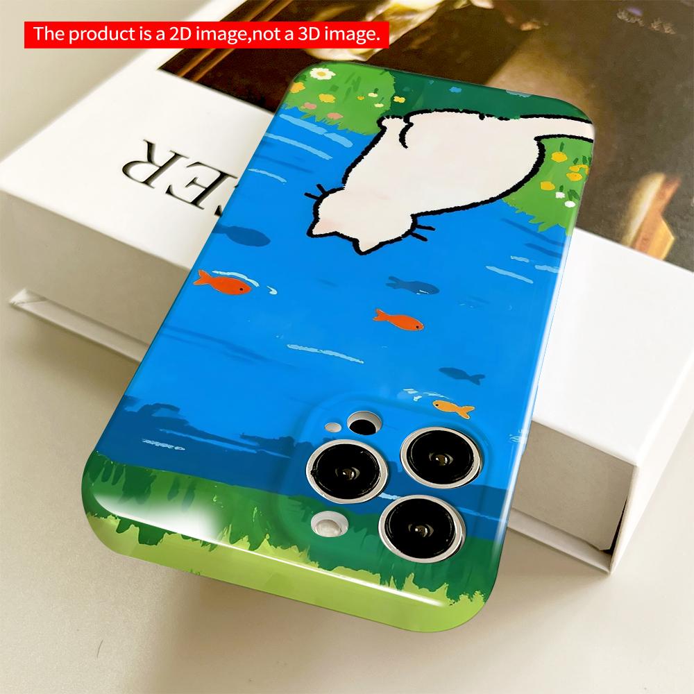 White Cat Watching Fish by the Lake All Inclusive Film Hard Phone Case, Compatible with iPhone 18 Pro Max 17 16 15 14 13 12 11