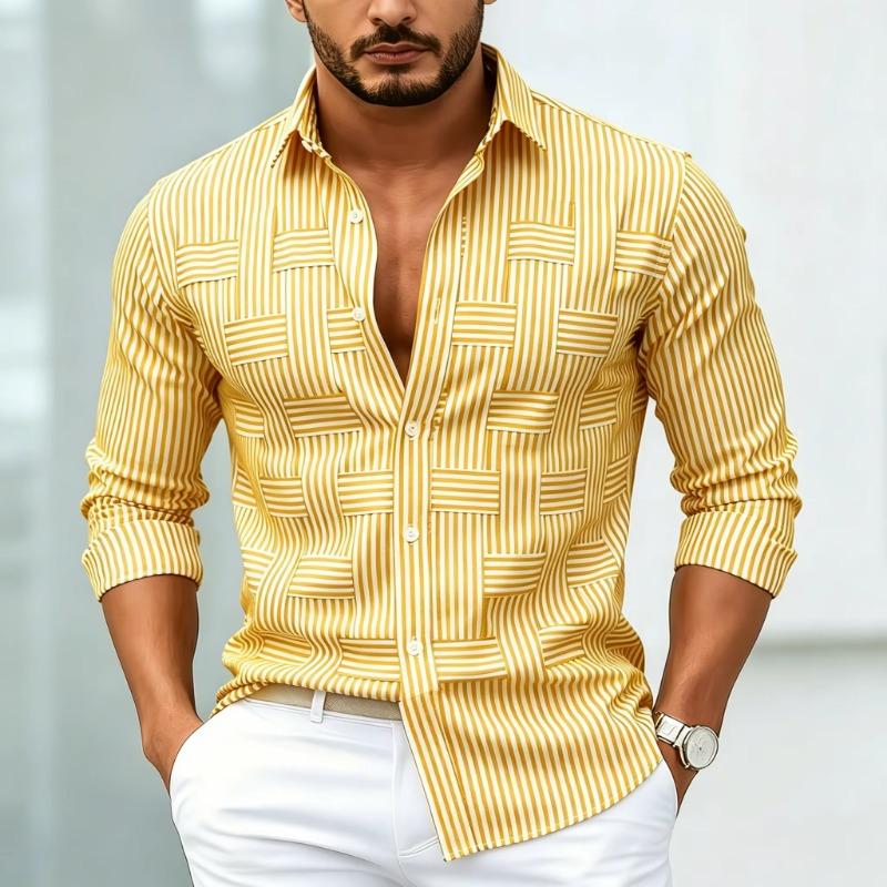 Creative striped shirt for men, black and white color blocking geometric long-sleeved versatile drape top for commuting