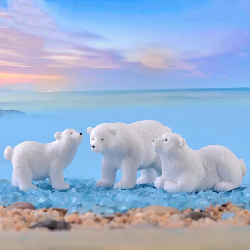9PCS Cute Resin Polar Bear Miniature Ornaments Landscape Decoration DIY Dollhouse Garden Accessories
