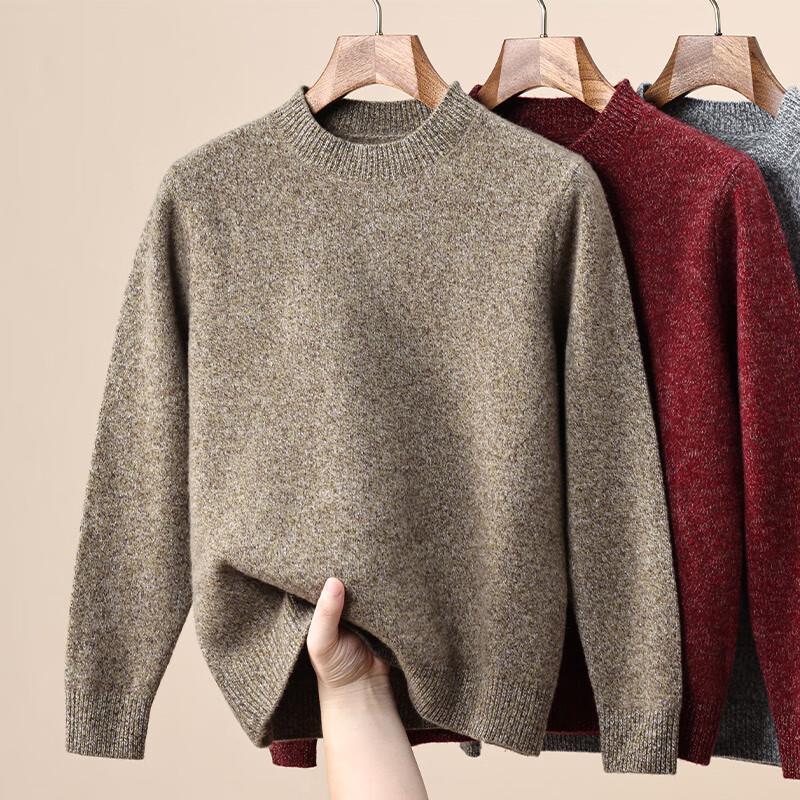 Hengyuanxiang Herren Pullover 100% Reine Wolle Grobstrick Rundhals