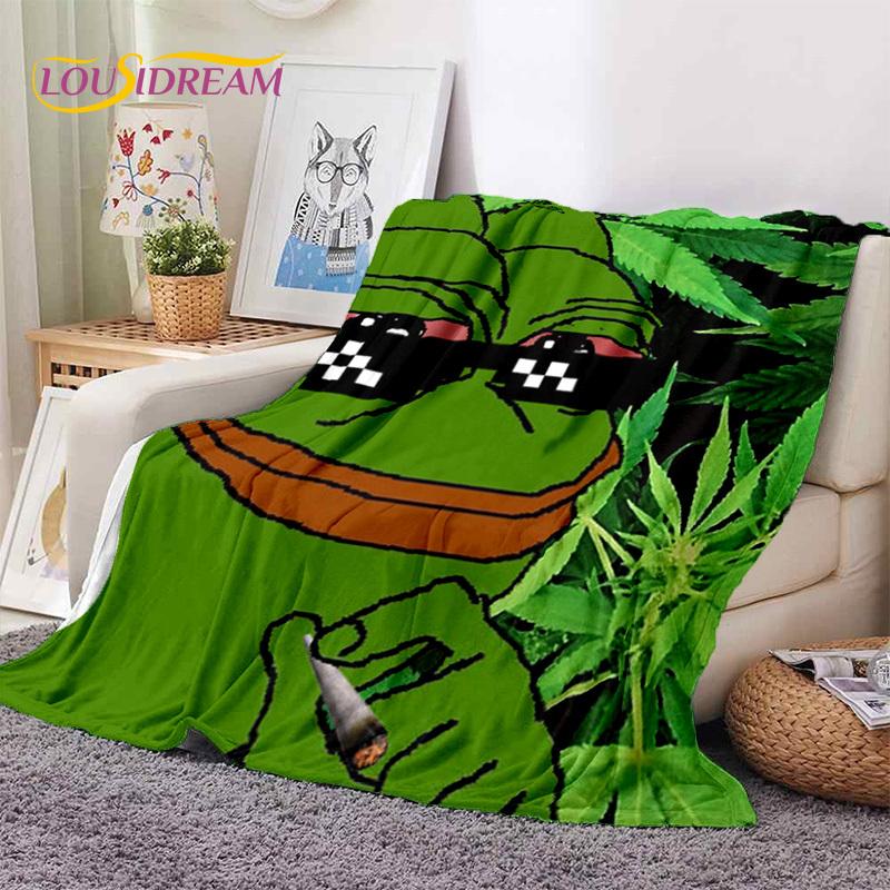 3D Cartoon Pepe Frosch Gesicht HD Weiche Flanelldecken, Überwurfdecke Bequeme Decke für Picknick Betten Sofa Haus Schlafzimmer Geschenke