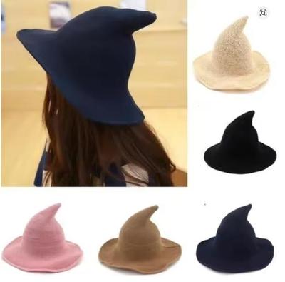 Vintage Halloween Woman Witch Hat Costume Wool Knit Hat Party Coseplay Masquerade Witch Hat Halloween Prop Decoration