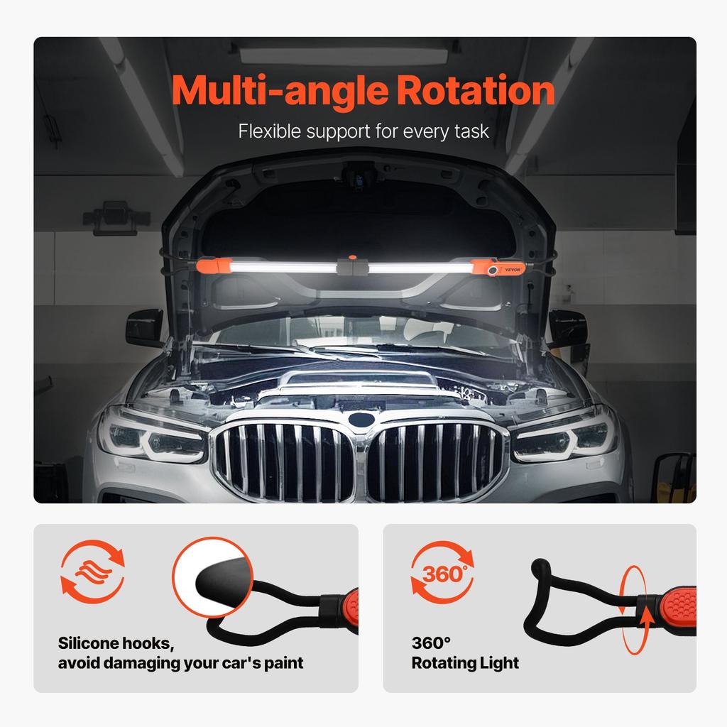 VEVOR Underhood Work Light, 2300LM, 6000mAh Rechargeable Bright LED Light, Portable Cordless Mechanic Work Light Bar with Hooks