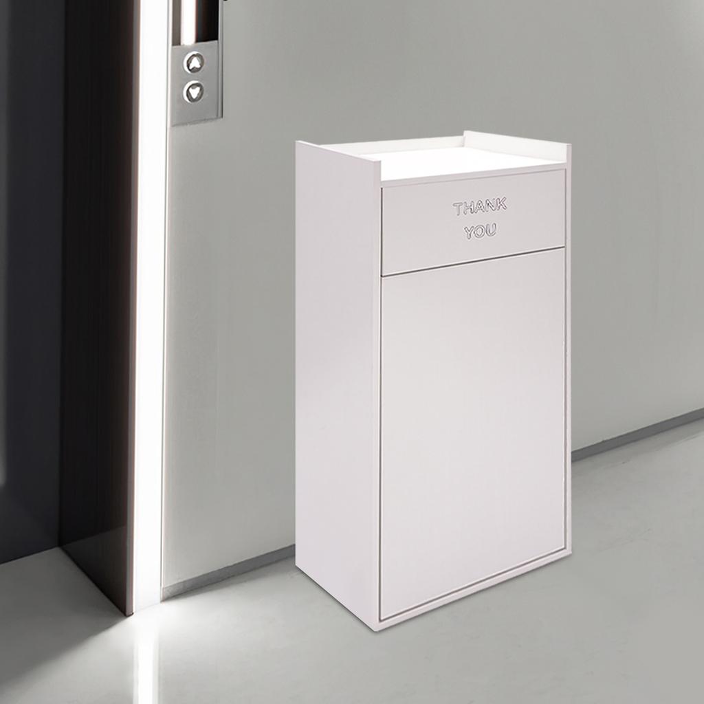 Modern White Wooden Trash Cabinet, Rectangular Freestanding Commercial Garbage Bin W/ 30L Capacity, Garbage Storage Container