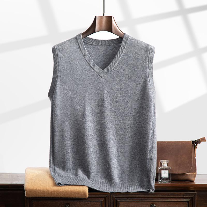 Men's Cashmere V-Neck Pullover Vest - 2025 Autumn Sleeveless Knit Cardigan