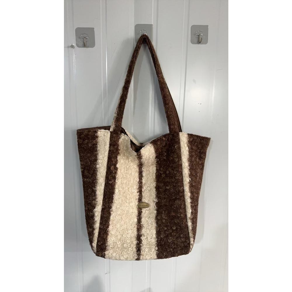 Damen Schultertasche aus Wolle, Winter & Herbst, Beidseitig tragbar, Tragetasche, Einkaufstasche