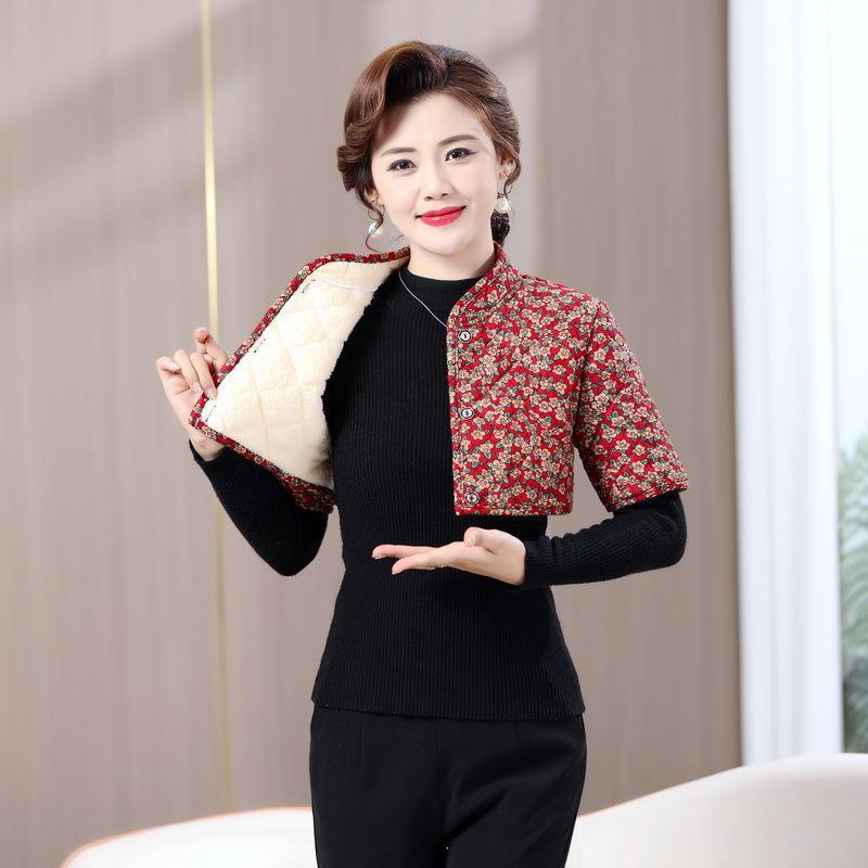 Mid-Sleeve Fleece-Lined Camisole Vest for Mid-Aged & Elderly Mothers – Autumn/Winter Warmth with Neck Protection