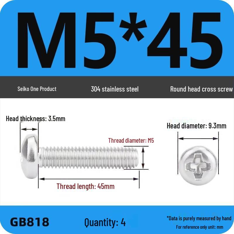 Phillips Pan Head Machine Screws, 304 Stainless Steel, Sizes M1-M10