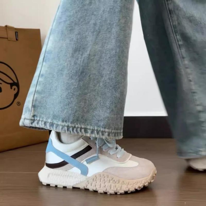 Genuine Leather~ Inner Height Increase of 7cm Women's New Small Platform Casual Shoes Ribbon Color Matching
