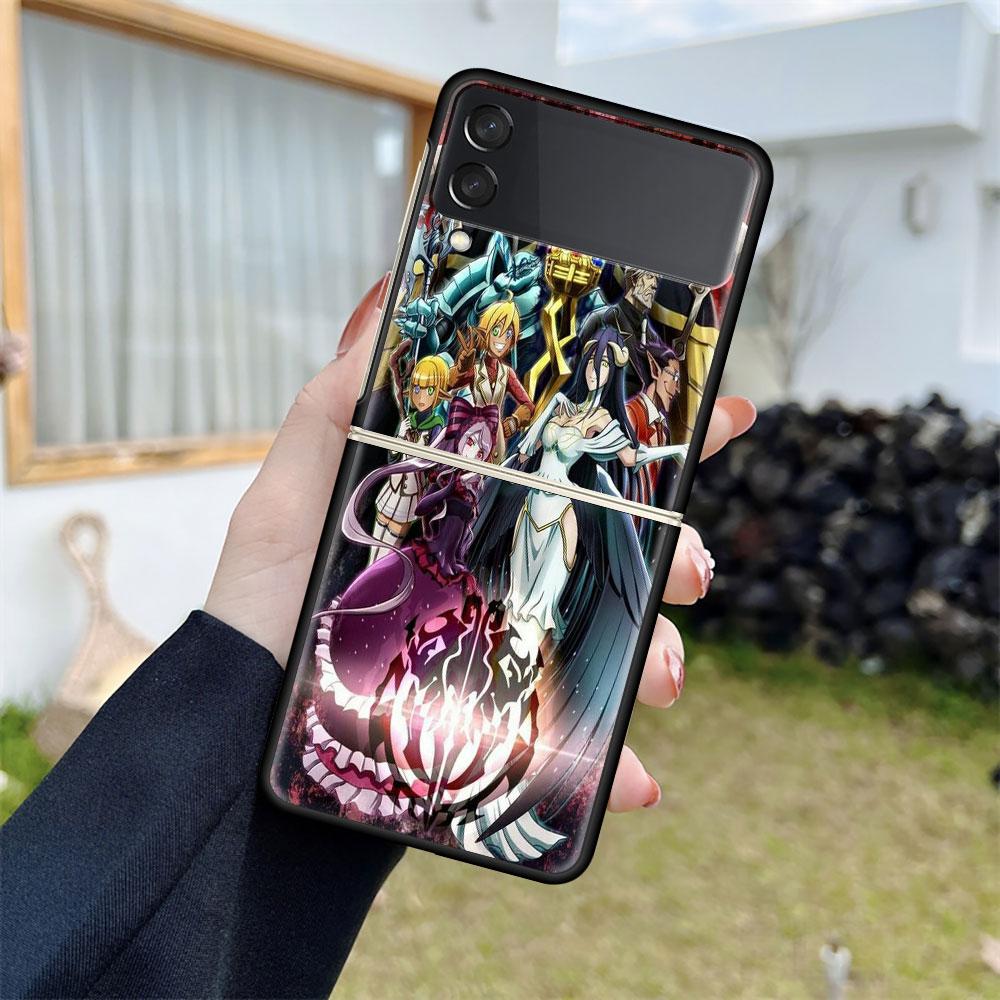 Case For Samsung Galaxy Z Flip 3 5G Black Hard Luxury ZFlip Phone Cover Fall Prevention Fashion PC Shell Overlord Skull Anime