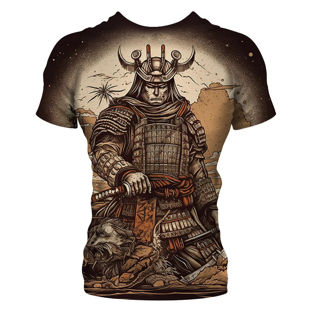 Men's Round Neck T-shirt Japanese Samurai 3D Print Short Sleeve Casual Retro T Shirt Vintage Man’s Clothings