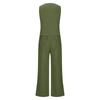 Women's Casual Summer Linen Two-Piece Sleeveless Top High Waist Trousers Beach Vacation Set