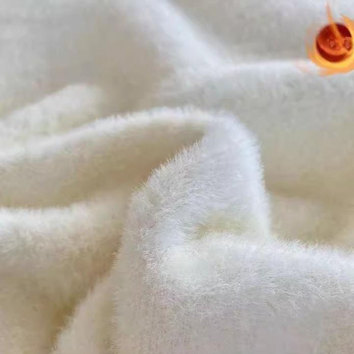 Thickened Velvet Sweater Women's Wooden Ear Nail Bead Knitted Sweater Solid Color Warm One Fleece Inner Hoodie