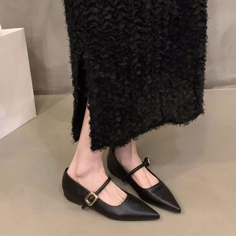 French evening breeze temperament pointed head shallow mouth single shoes women's 2025 spring models Korean version women's commuting flat Mary 