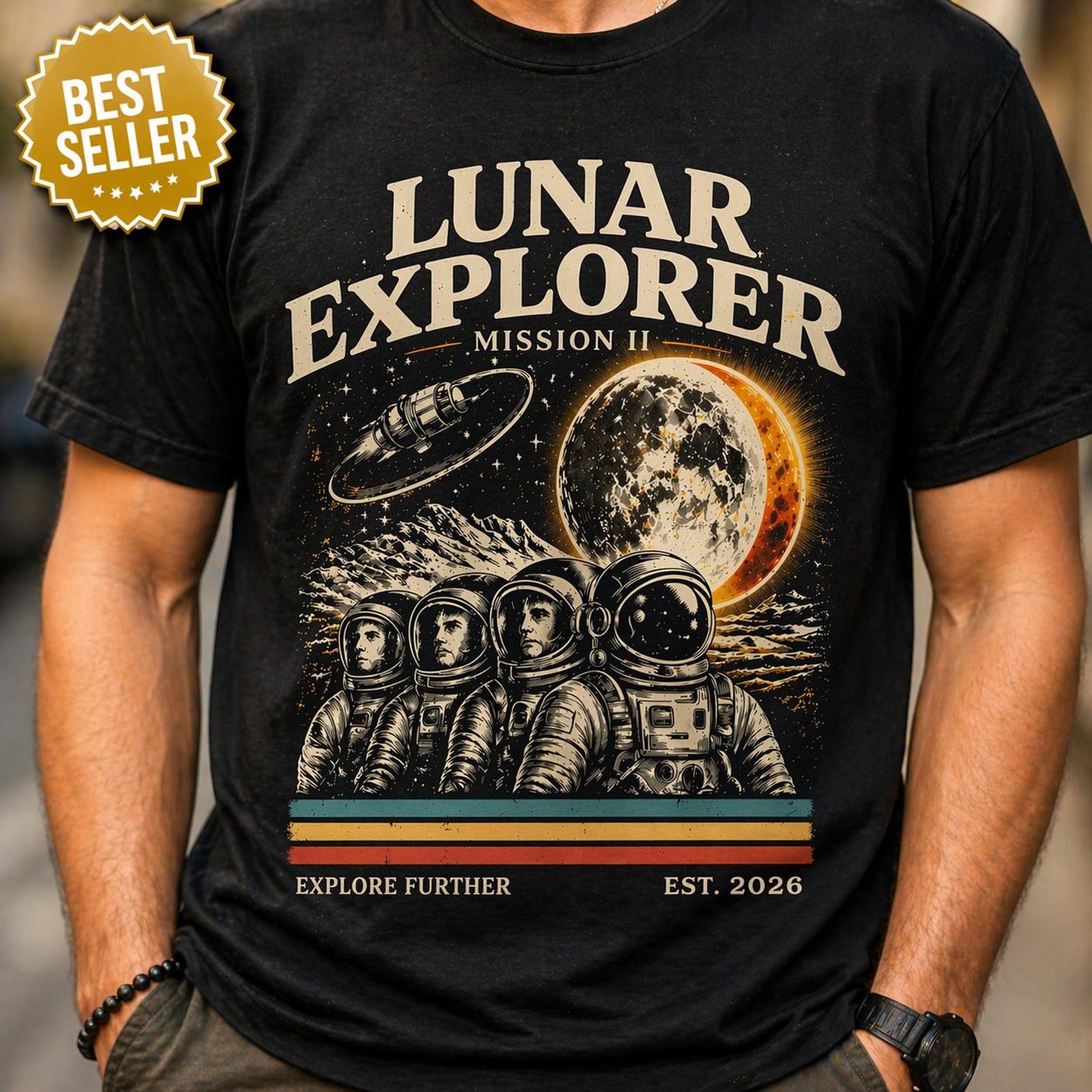 Lunar Explorer Shirt, Vintage Space T-Shirt, Retro Astronaut Tee, Moon Mission Graphic Tee, Unisex Gift for Him Her, Family Matching Shirt 2XL
