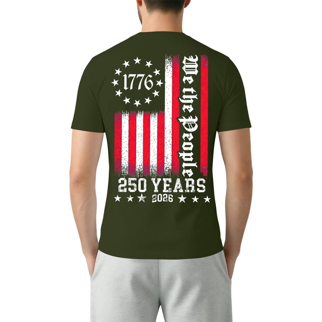 Men's Short Sleeve T Shirt Casual Crewneck Top with 1776 Letter Print and Vertical Stripe Graphic for Everyday Wear 250 Years Edition