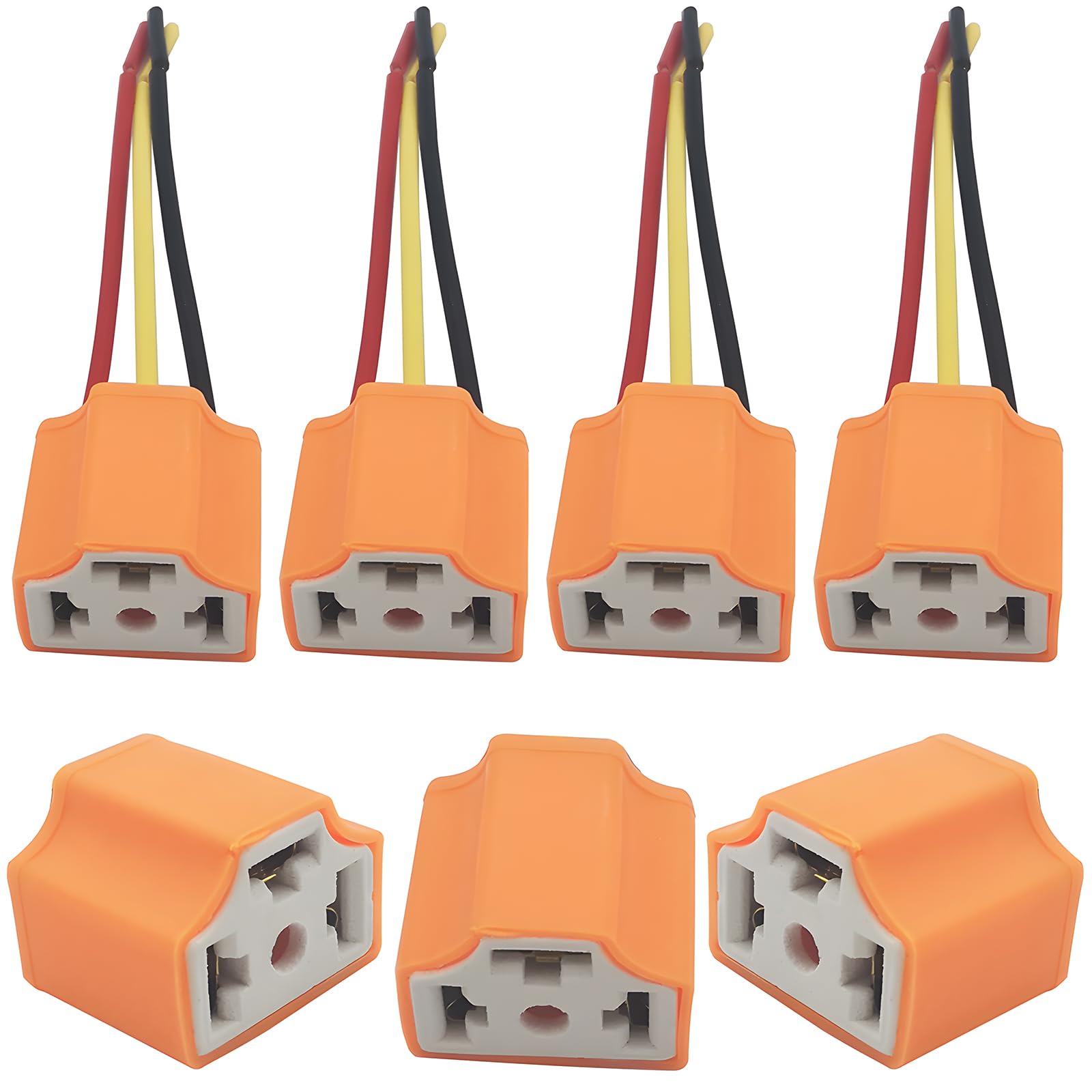 H4 CTRICALVER Orange Headlight 4pcs Headlight Socket Ceramic for Car and Truck Headlight Fog Light Wire Bundle Fog Lamp 3 Wire Coupler, Connector,