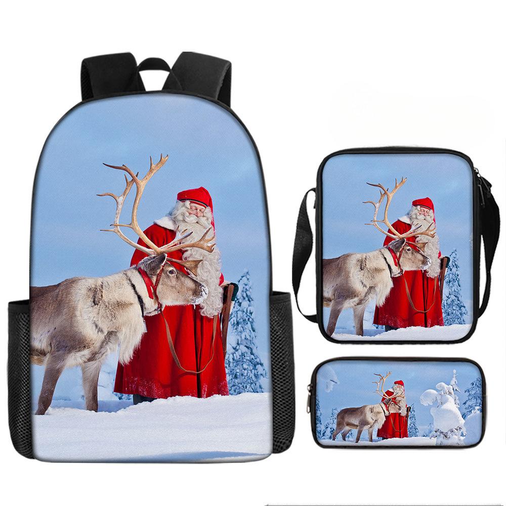Christmas Backpack, 3D Digital Printed Backpack, Shoulder Bag, Pencil Case, Three-Piece Set